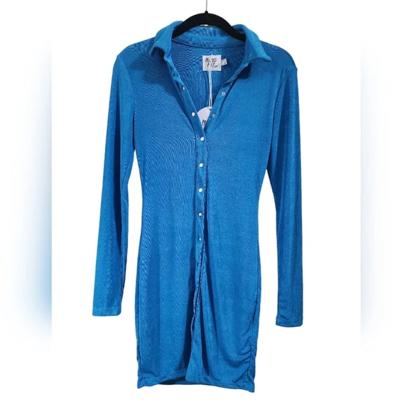 PRINCESS POLLY Elody long sleeve mini dress, cobalt blue, size 2, spring - Picture 4 of 10